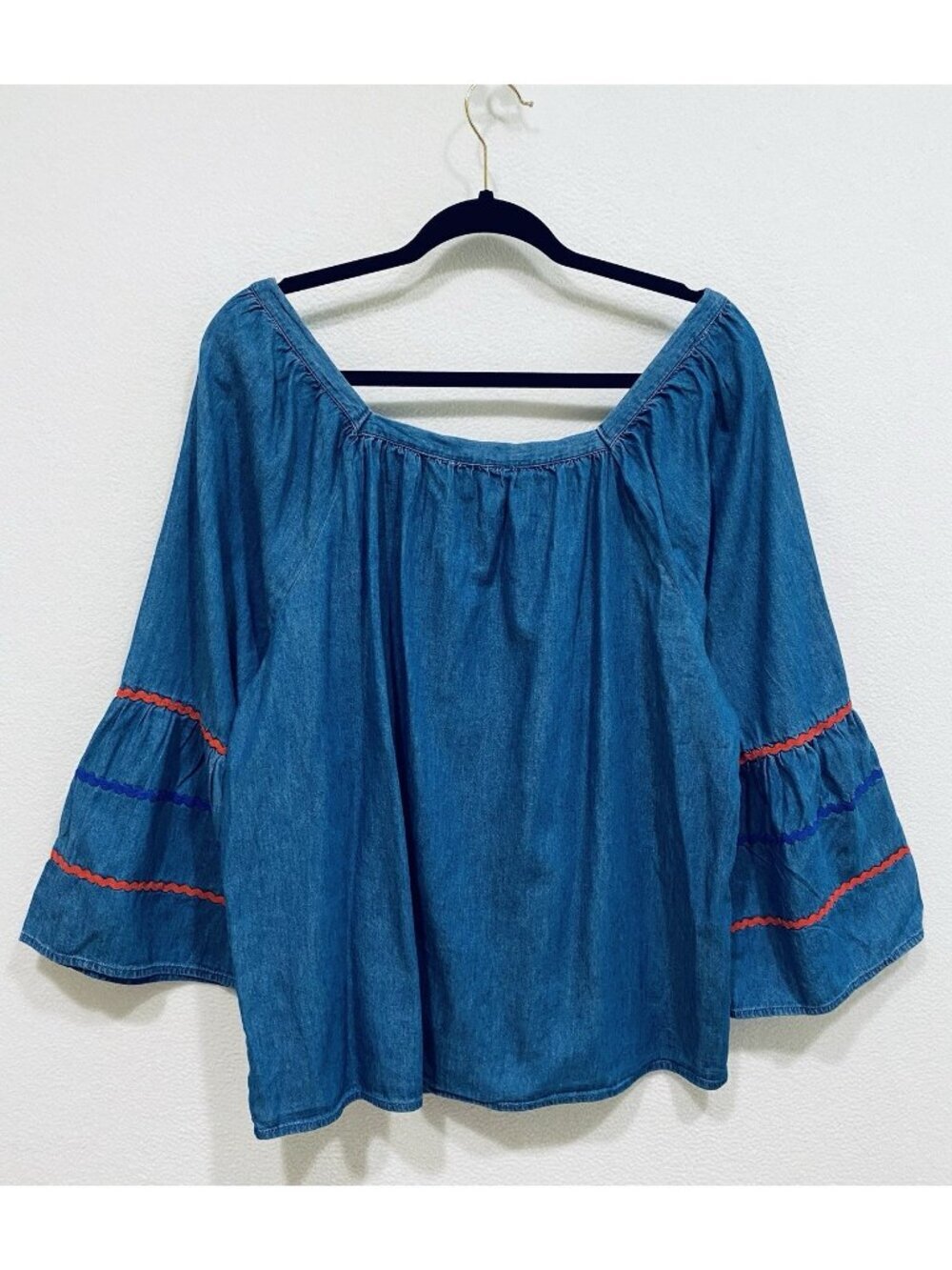 Hester and Orchard Top Womens Large Blue Chambray Bell Sleeve Cottagecore Boho - Picture 4 of 8